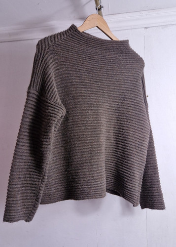Brown solid knit crew - knit,