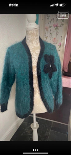 Hand knitted womens teal black - hand,