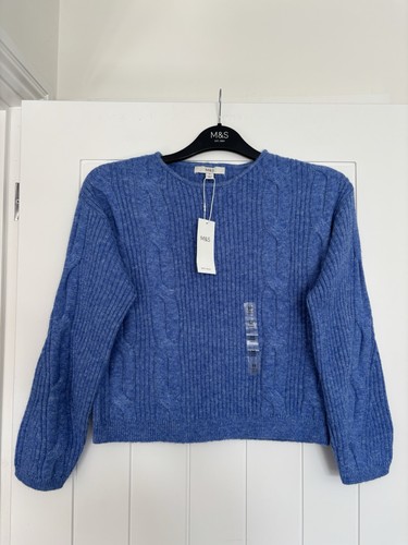 Womens blue knitted cable - m&s,